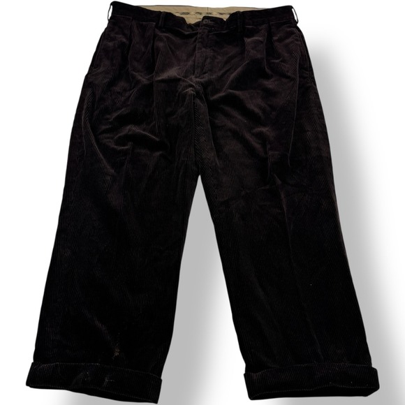 Polo Ralph Lauren Brown Andrew Pleated Corduroy Cotton Pants Men's Size 42x27 - Picture 1 of 5